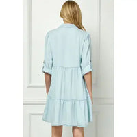 Tencel Collared Button Down Tiered Dress