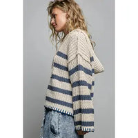 Hoodie V-Neck Striped Stitch Chenille Sweater