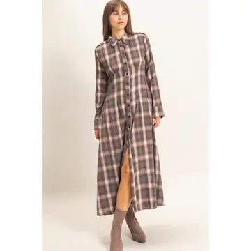 Plaid Button-Down Maxi Dress