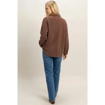 Mineral Wash Waffle Knit Button-Up Shacket