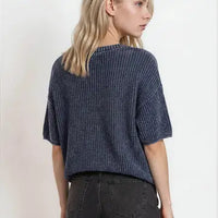 Washed Crew Neck Raw Edge Short Sleeve Sweater