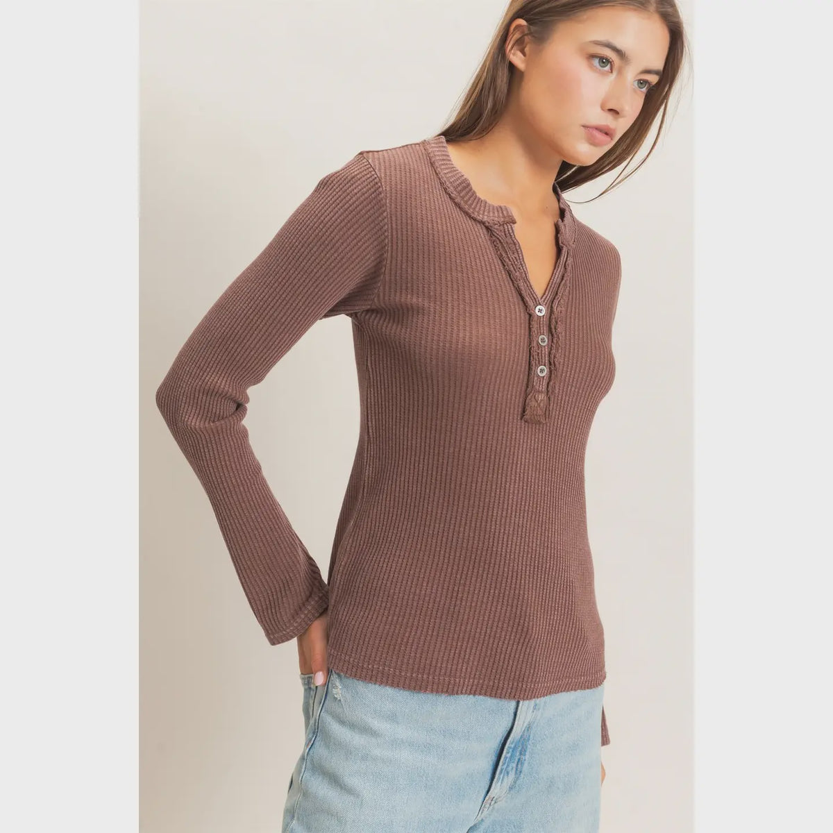 Mineral Wash Waffle Henley LS Top