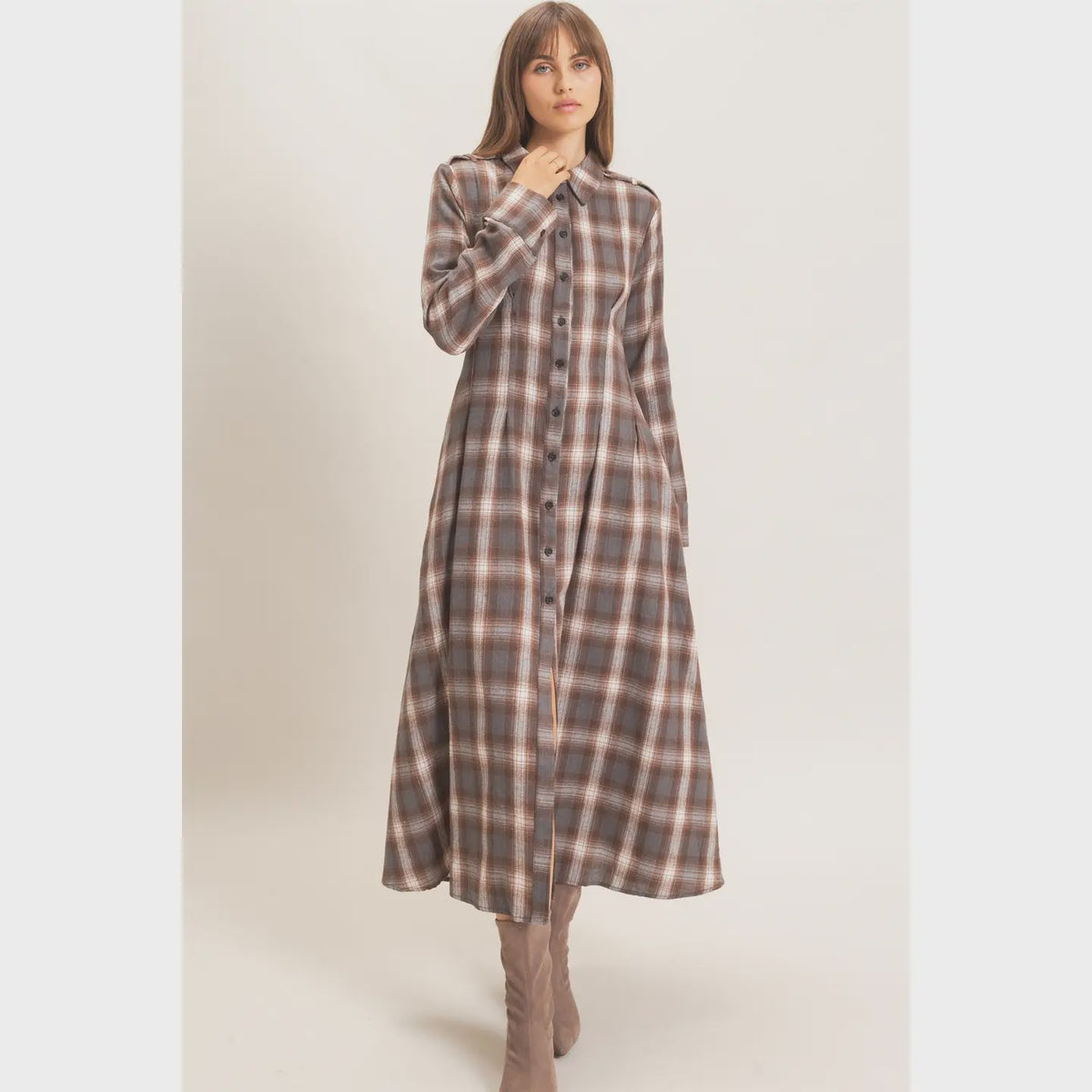 Plaid Button-Down Maxi Dress