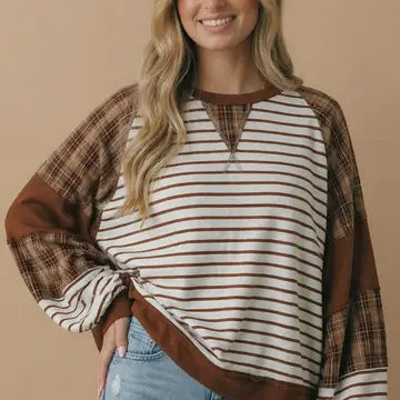 Round Neck Oversized Color Block Knit Top