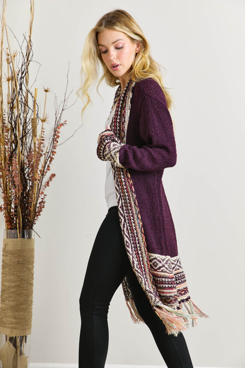 Tribal Fringe Open Front Cardigan