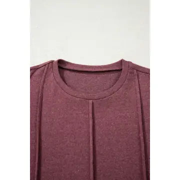 Solid Exposed Seam Crew Neck Long Sleeve