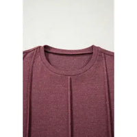 Solid Exposed Seam Crew Neck Long Sleeve