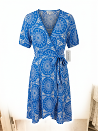 V Neck Wrap Bodice Midi Dress