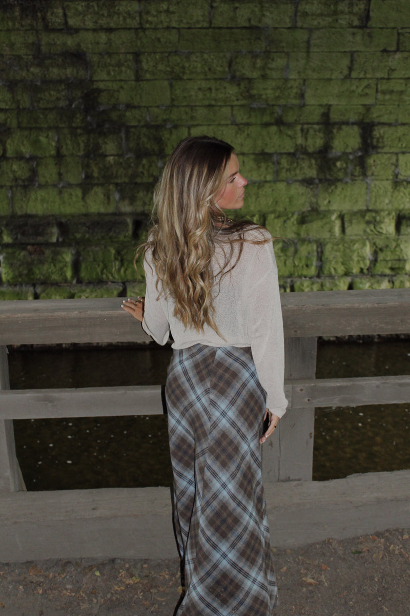 Side Slit Tartan Plaid Maxi Skirt