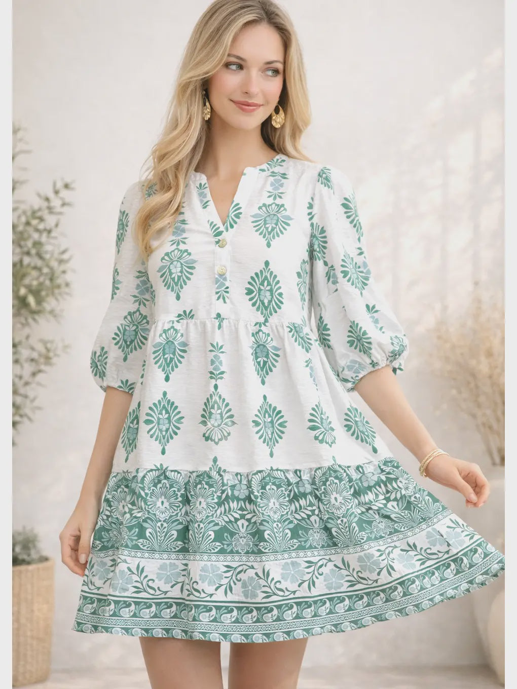 Soft Bloom Babydoll Button Front Dress