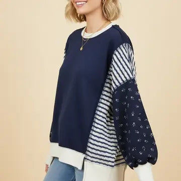 Mixed Print Oversized Knit Sweatshirt