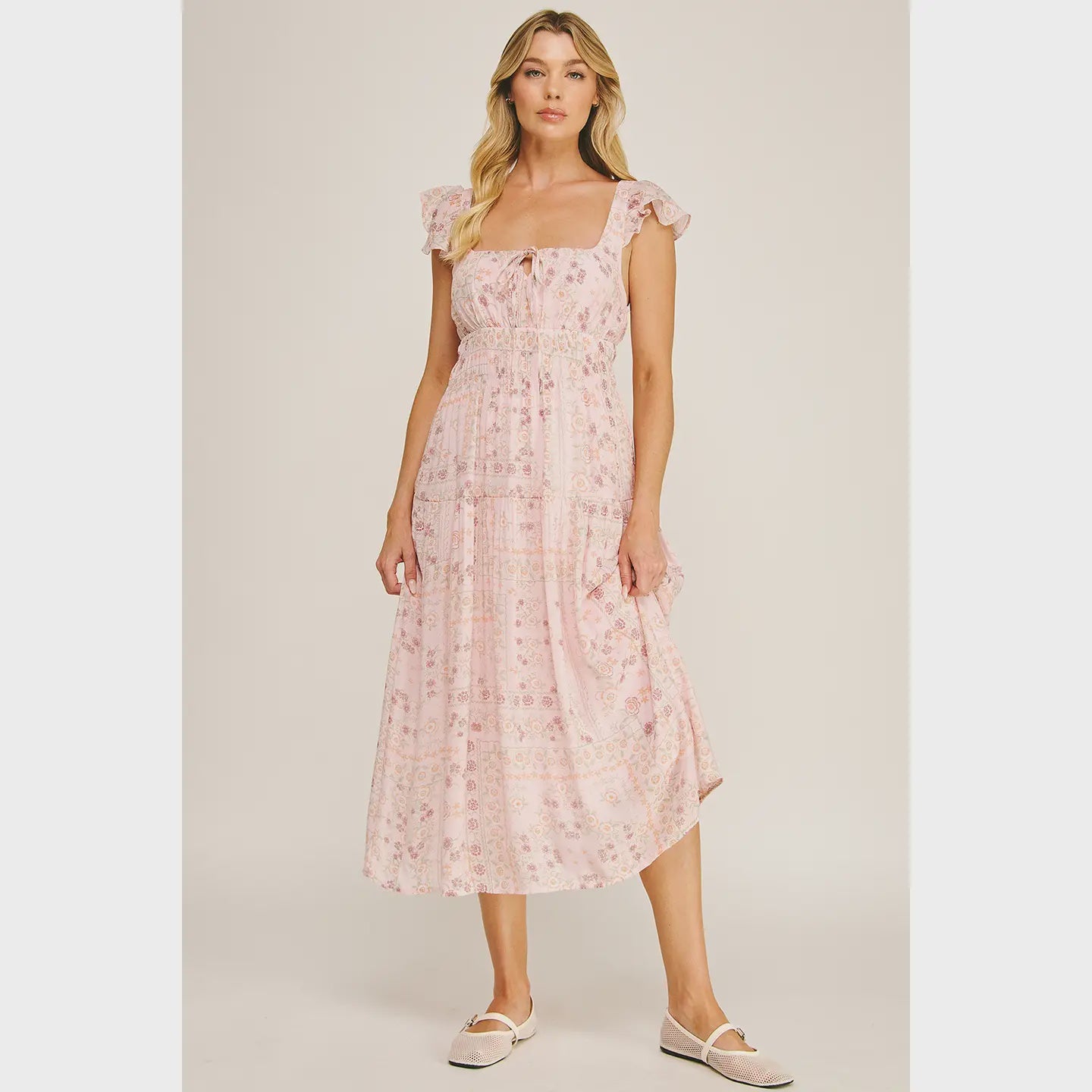Soft Bloom Tiered Midi Dress