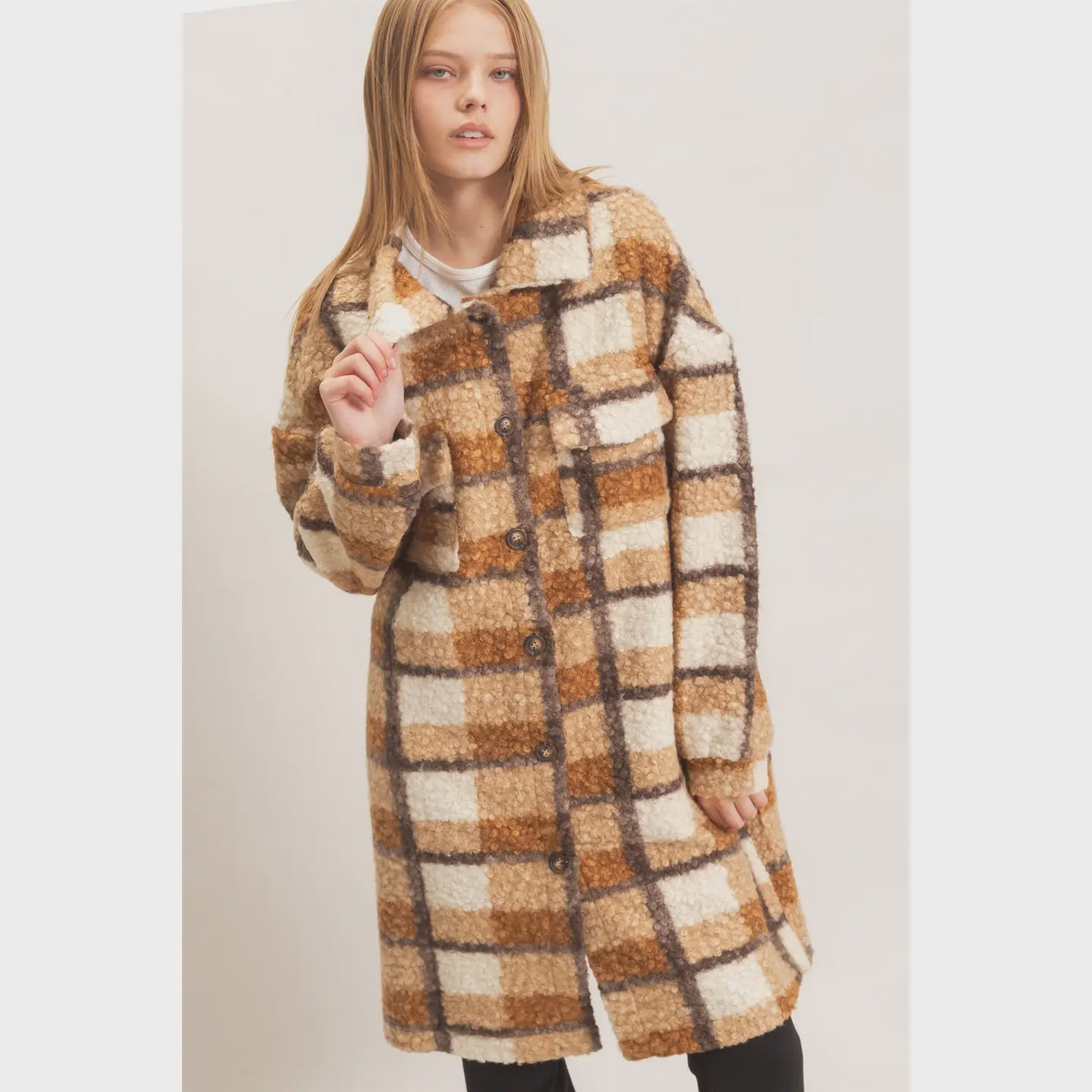 Plaid Teddy Longline Shacket