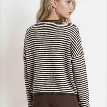 Striped Raw Edge Drop Shoulder Knit Cardigan