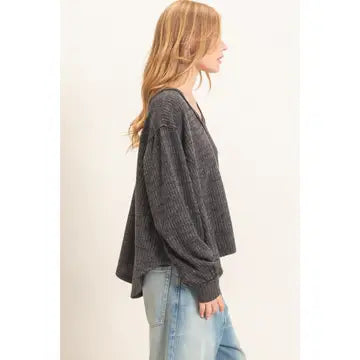 Ribbed V-Neck Knit Top