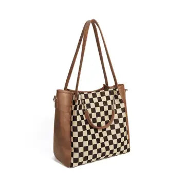 Pu Checkered Handbag Tote Crossbody