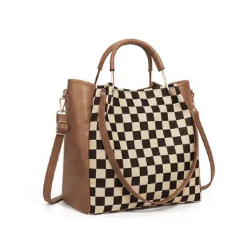 Pu Checkered Handbag Tote Crossbody