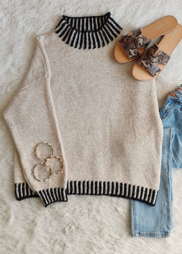 Mock Neck Sweater W Edge Detailing