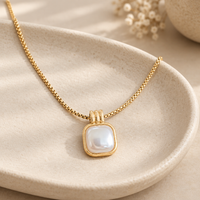 Sq. Pearl Pendant Necklace