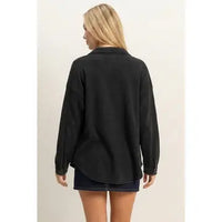 Mineral Wash Waffle Knit Button-Up Shacket