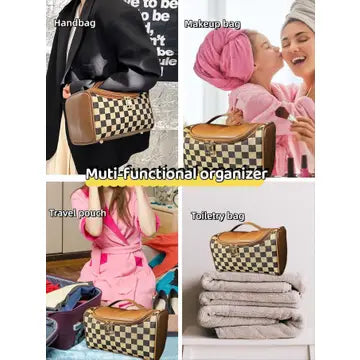Pu Checkered Makeup Bag Plaid Cosmetic Bag