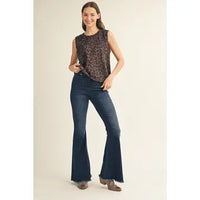 Smocking Edge Leopard Faux Suede Tank Top