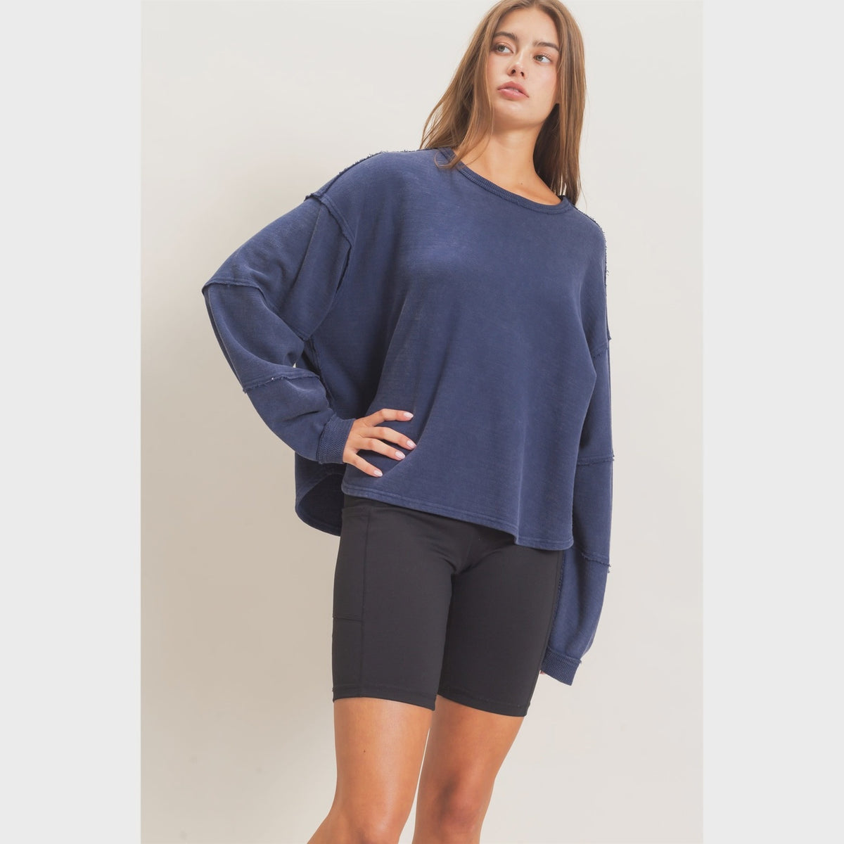 Raw Edge Crew Neck Top