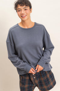 Raw Edge Waffle Sweatshirt
