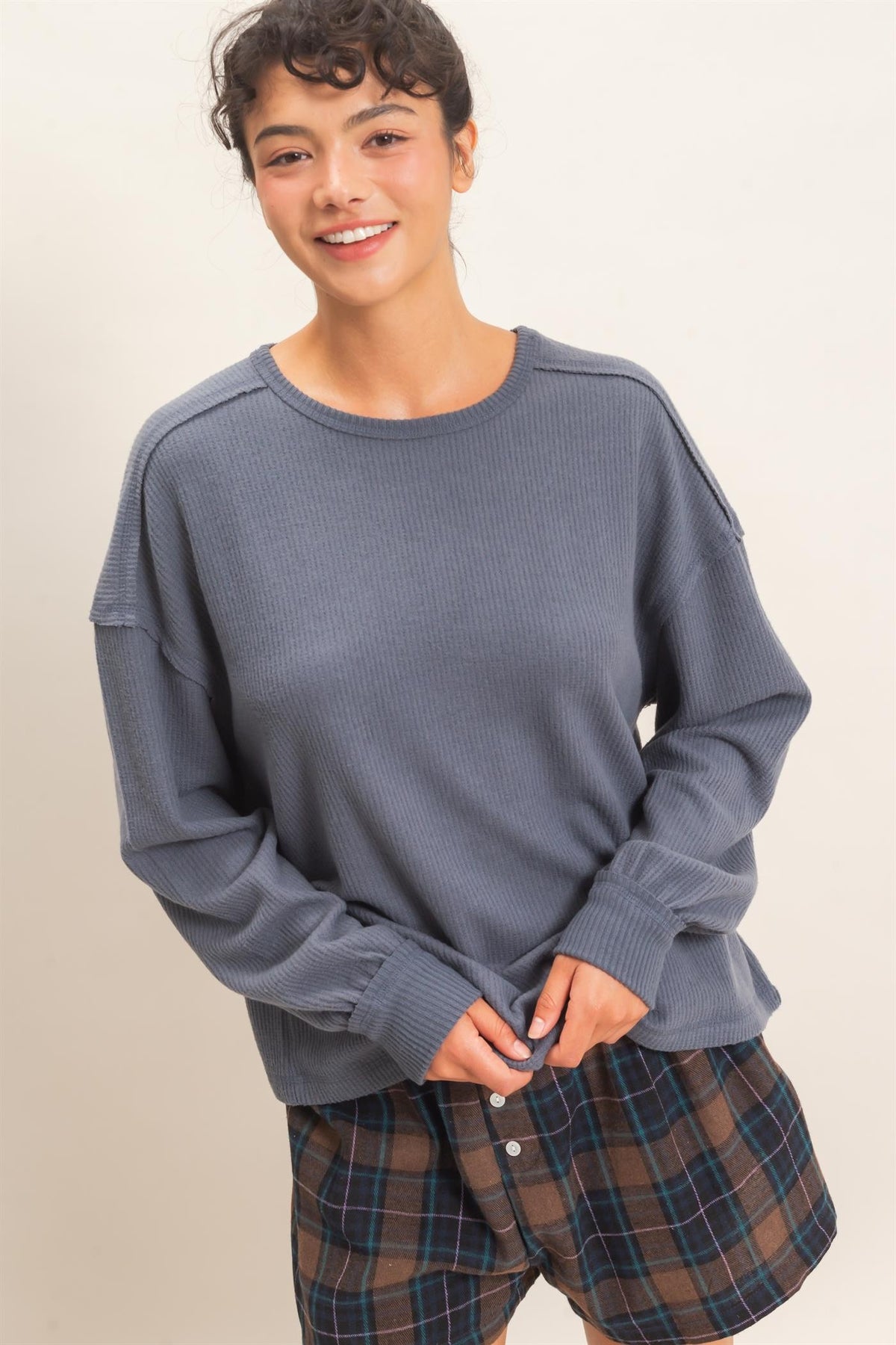 Raw Edge Waffle Sweatshirt