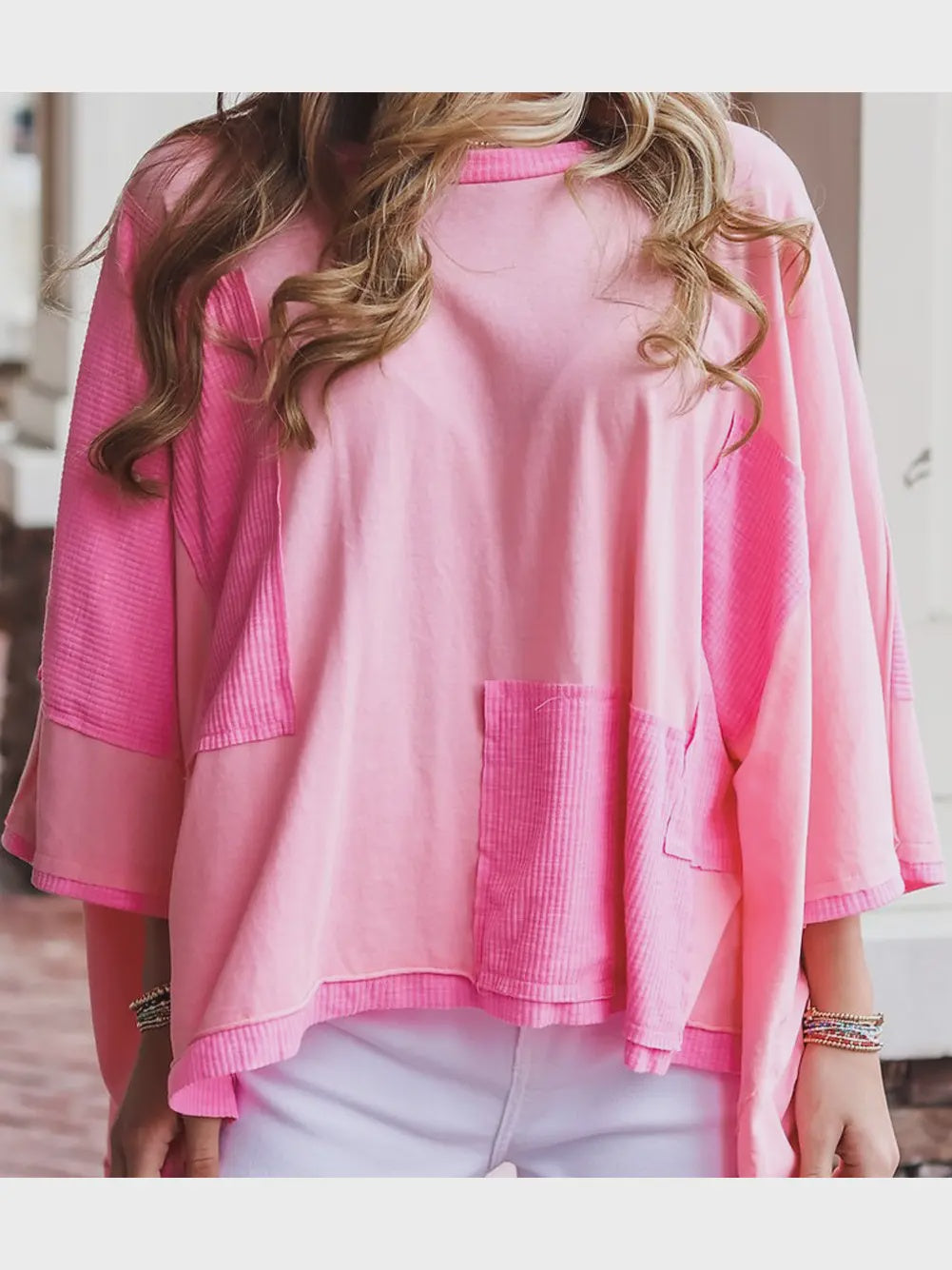 Color Block Patchwork Sleeve Loose Top