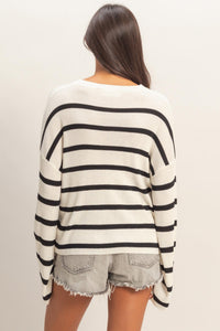 Lightweight Wide-Sleeve Striped Sweater