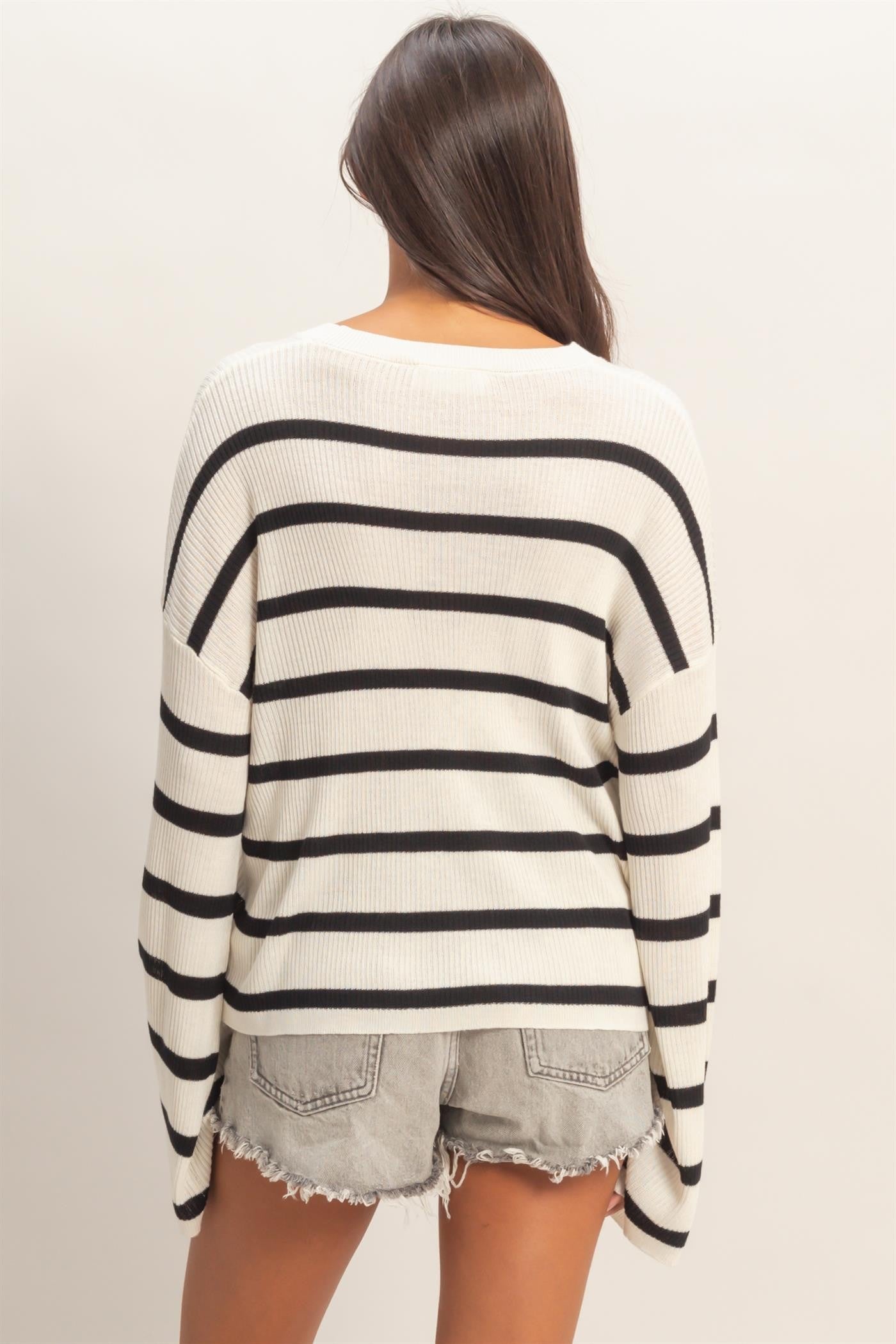 Lightweight Wide-Sleeve Striped Sweater