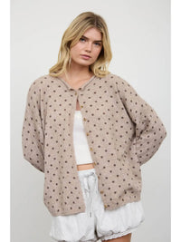 Polka Dot Raw Edge Knit Cardigan