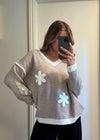 V Neck Floral Sweater