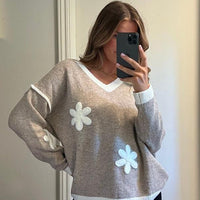 V Neck Floral Sweater