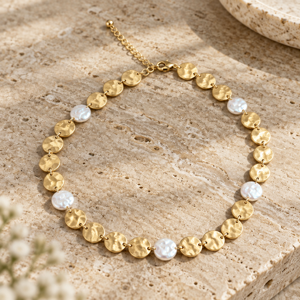 Disk and Pearl Necklace