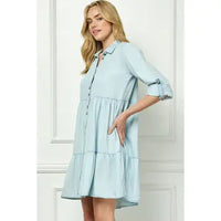 Tencel Collared Button Down Tiered Dress