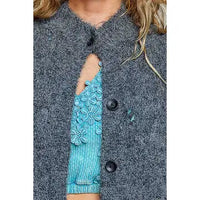 Fuzzy Knit Pointelle Ribbed Trim Cardigan