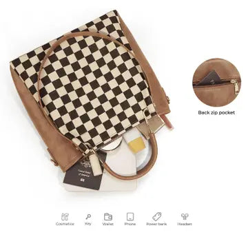 Pu Checkered Handbag Tote Crossbody