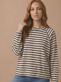 Round Neck Textured Stripe Reverse Stitch Top