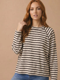 Round Neck Textured Stripe Reverse Stitch Top