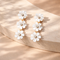 3 flower CZ Center Earring