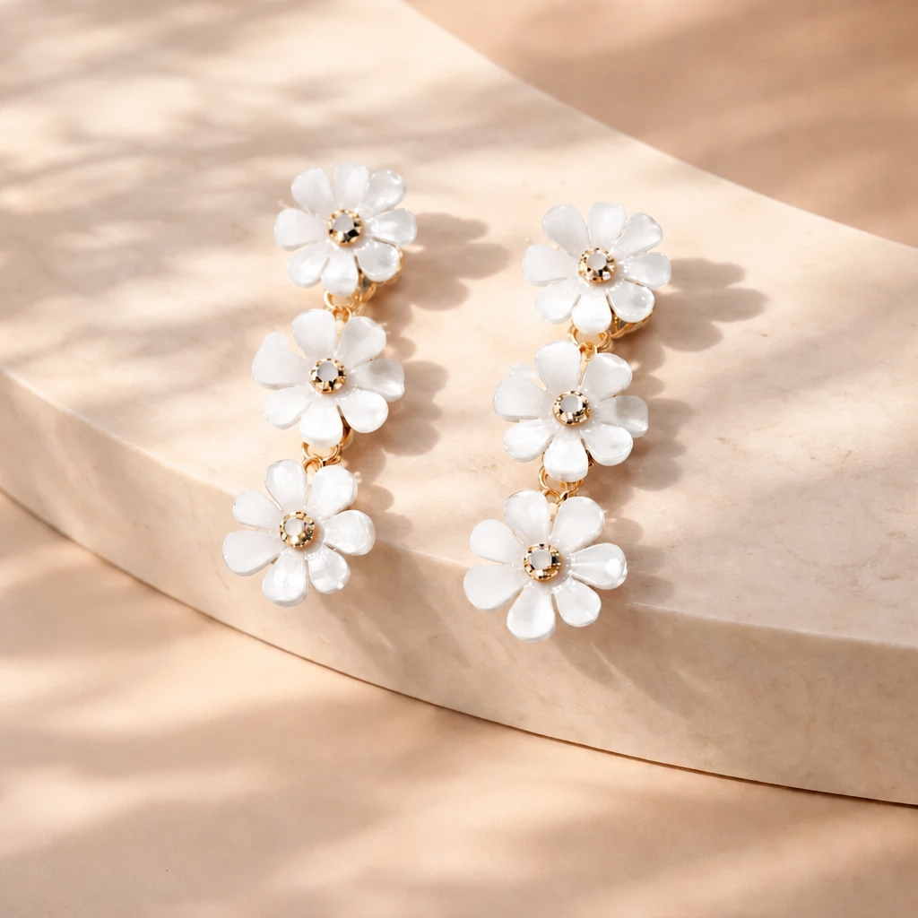 3 flower CZ Center Earring