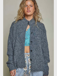 Fuzzy Knit Pointelle Ribbed Trim Cardigan