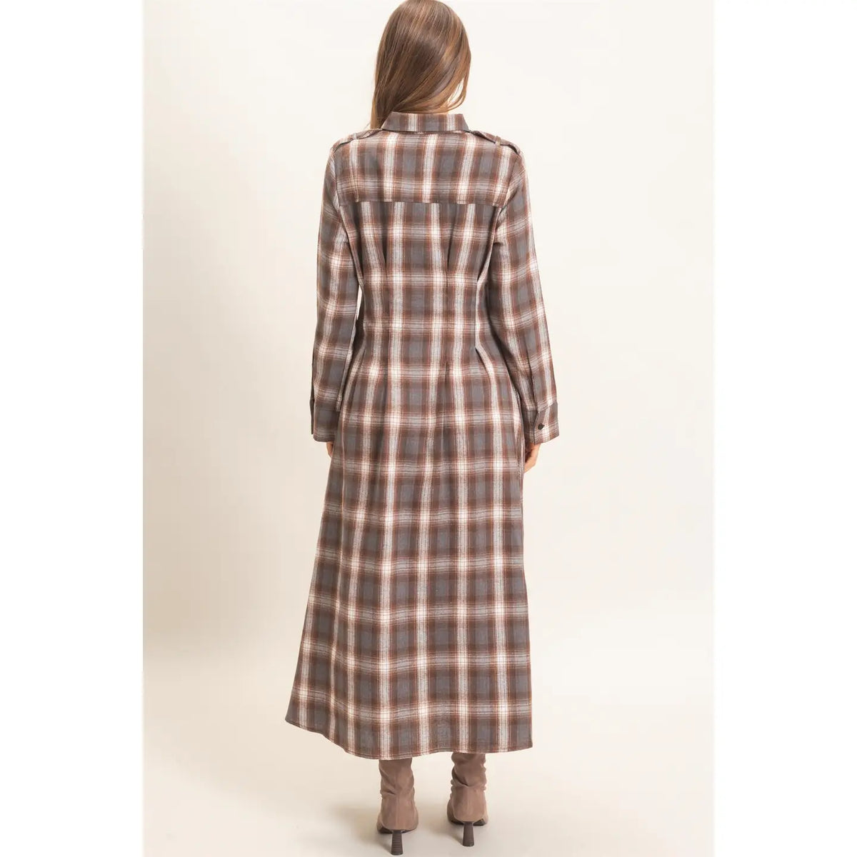 Plaid Button-Down Maxi Dress