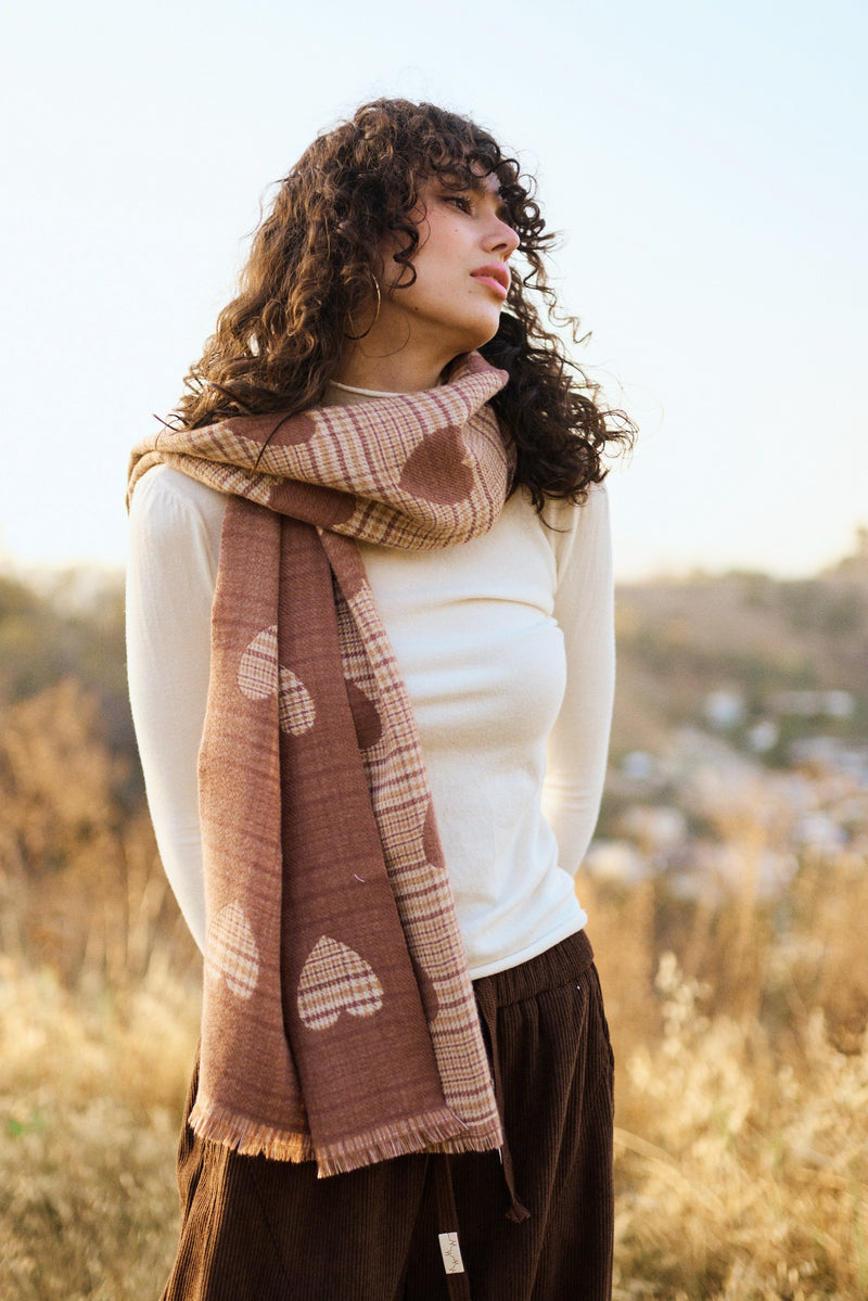 Heart Print Plaid Scarf