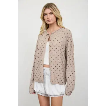 Polka Dot Raw Edge Knit Cardigan