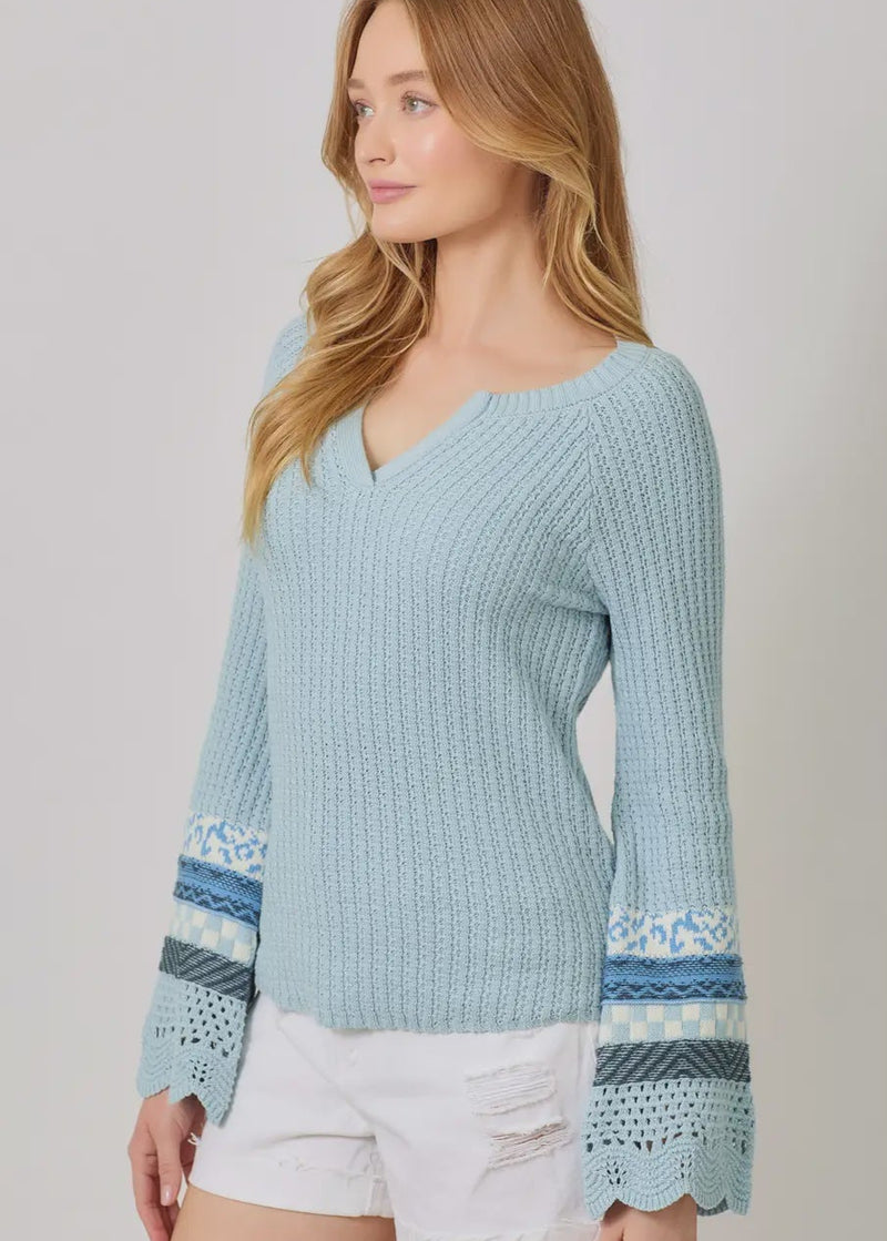 Mixed Sleeve Henley Sweater