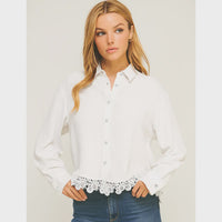 Classic Charm Lace Hem Long Sleeve Shirt