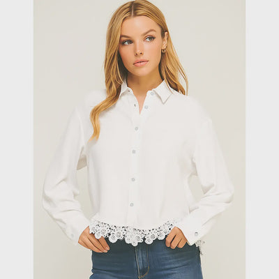 Classic Charm Lace Hem Long Sleeve Shirt